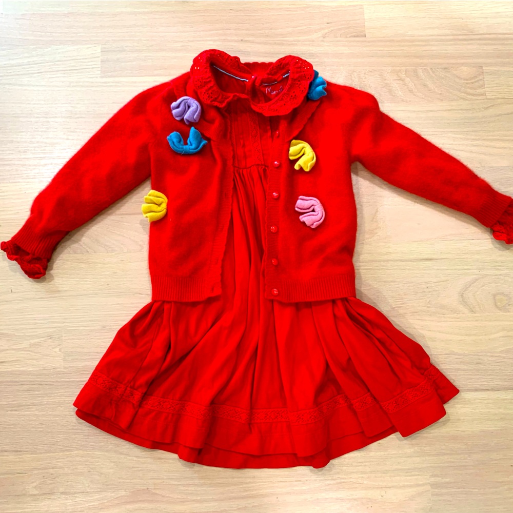 Red fuzzy sweater, size 6-7